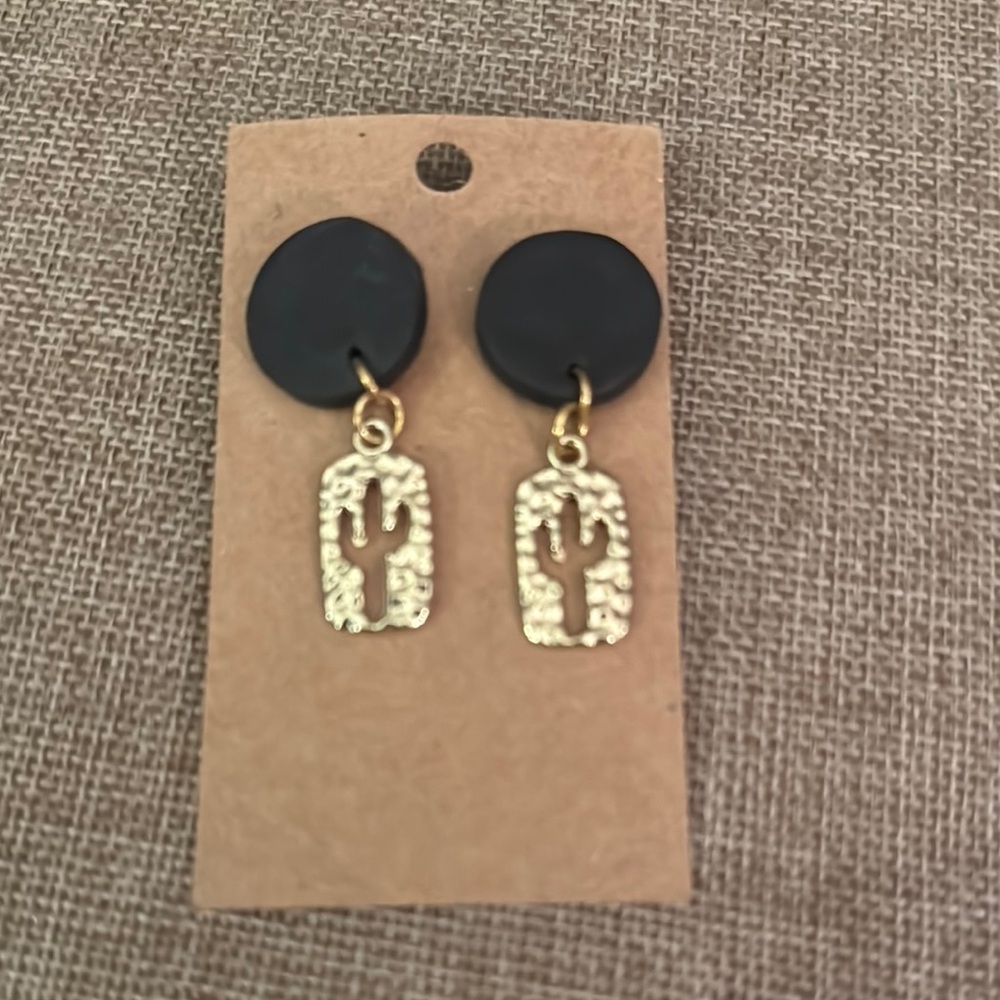 Black and Gold Cactus Earrings
